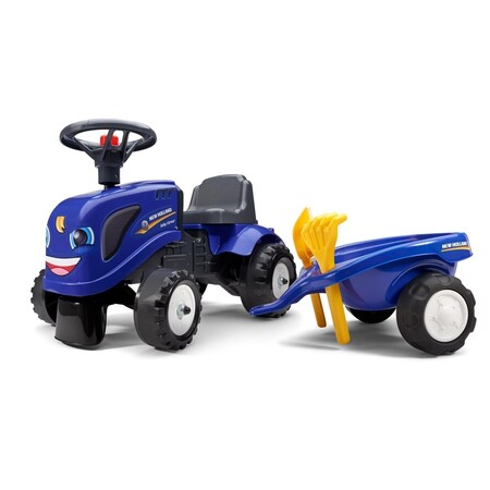 Beyondbasketball New Holland Ride-On & Push-Along Tractor with Trailer & Tools for 1 Year Kids, Blue BE1819360